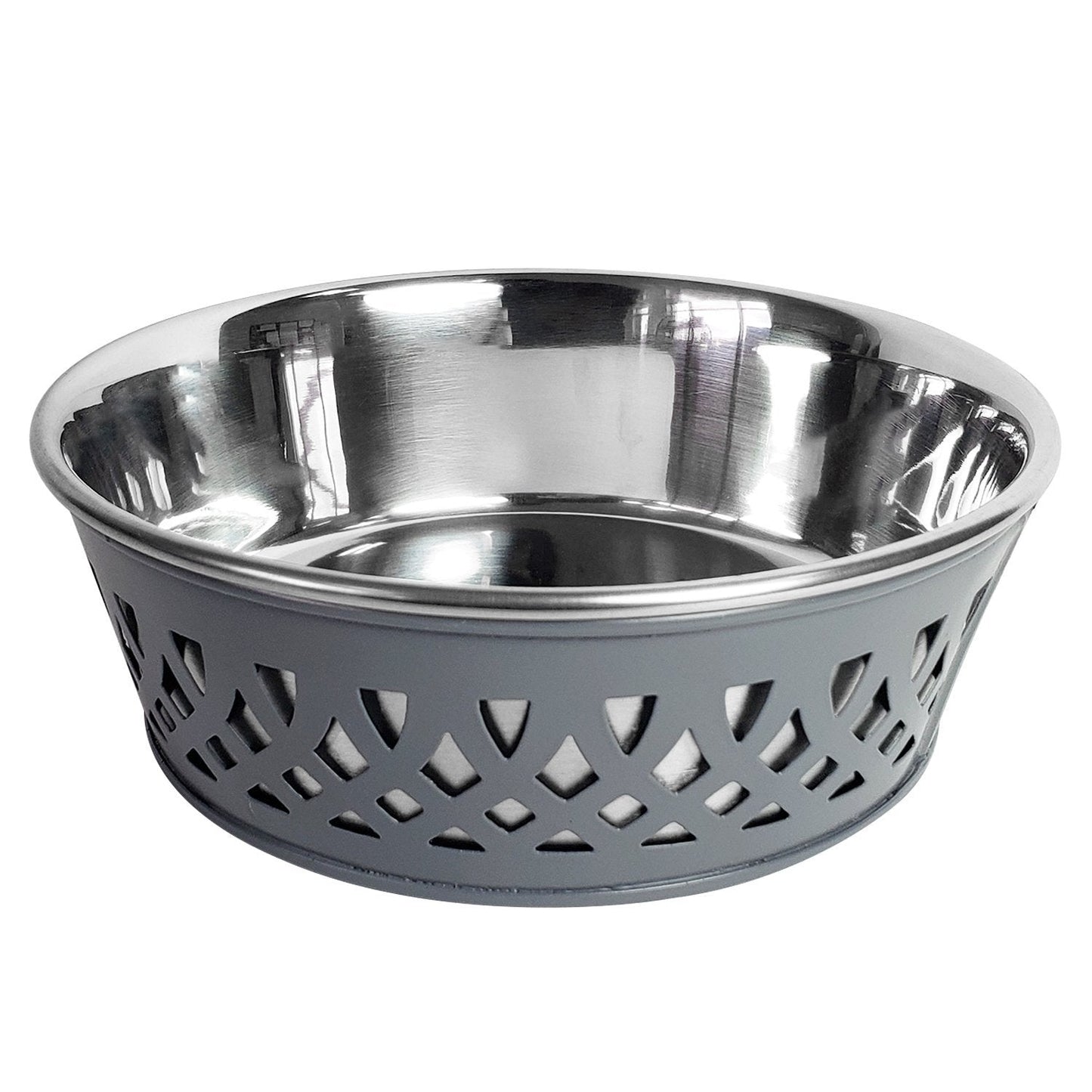 Stainless Steel Country Farmhouse Dog Bowl - Gray