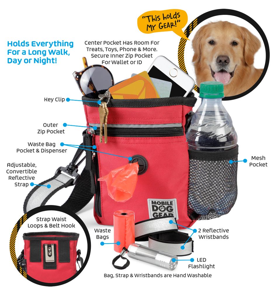 Bundle: ODG Day/Night Walking Bag (Black) and ODG Dine Away Set TM (Med/Lg Dogs) (Black)